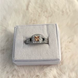 Bomb Party Morganite, White Topaz, Black Onyx Ring Size 9